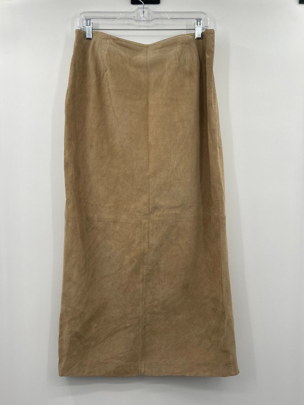 Lord & Taylor 100% Leather Maxi Midi Skirt Size 14 Camel Tan Western Cowgirl 90s